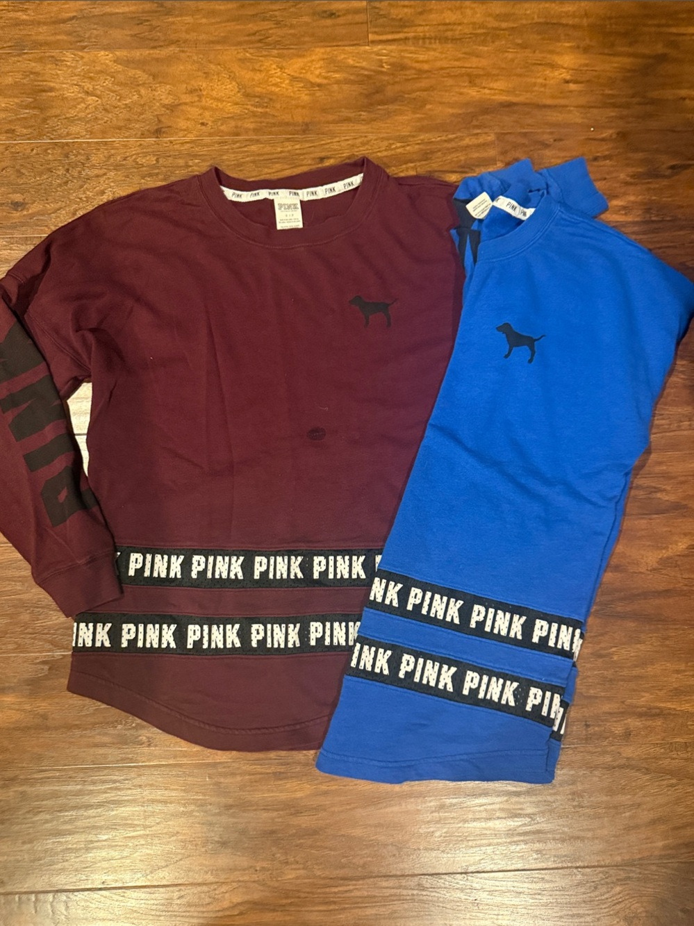 PINK Victoria's Secret Maroon & Royal Blue Logo Sweatshirts (2-Pack)